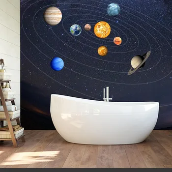 

Nine Glow Planets Lunar Luminous Wall Stickers Round Planets Star Bedroom Decal PVC Waterproof Kids Ceiling Tile Wall Stickers