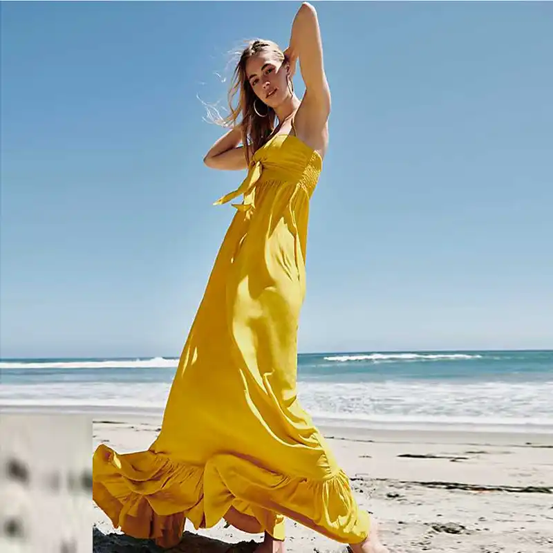 Yellow dress for beach Clearance