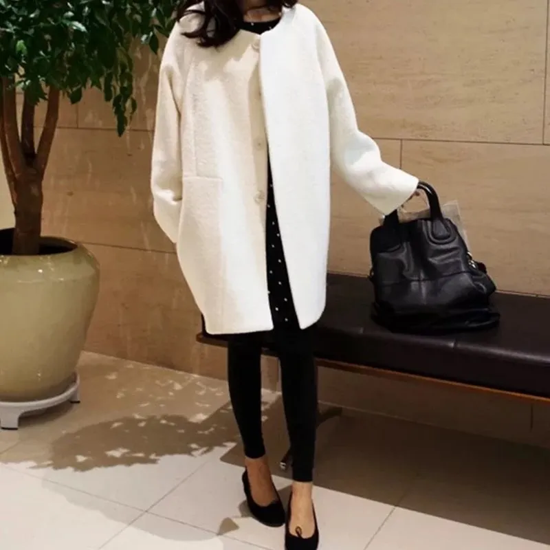 Женское шерстяное пальто средней длины cappotto donna свободное и куртка для осени зимы