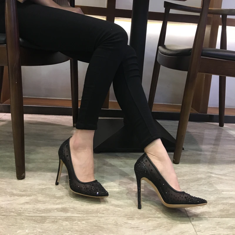 As on Slip Argent En Bout as Robe Bling Femme Pointu Sexy Cristal Color Maille Color Hauts Chaussures Talons Pompes Mode De À Showed Luxe SwZqxH6