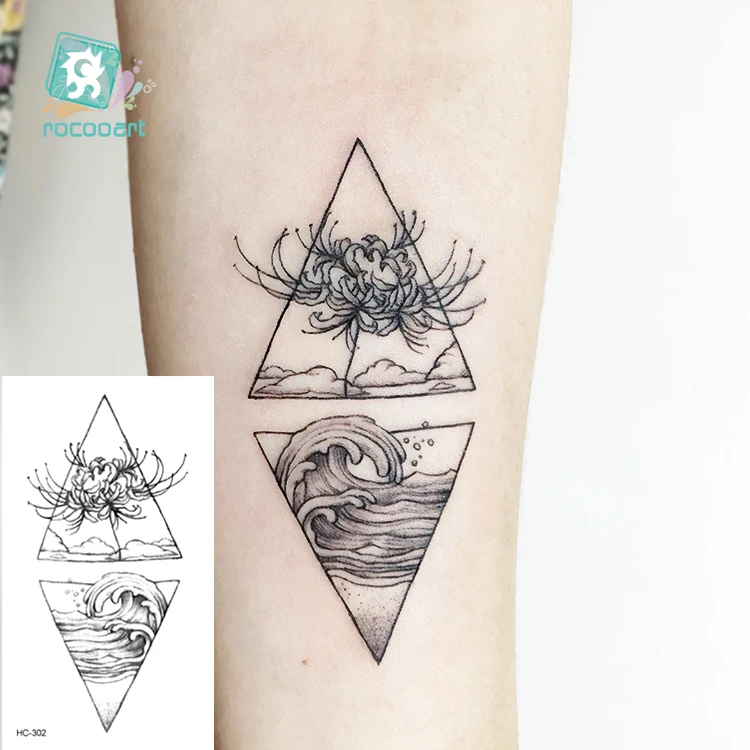 Rocooart 10.5x6cm Fake Temporary Tattoo Sticker for Girls Waterproof Black Geometric Mountain Tatoos Body Art Fake Tattoo Paper