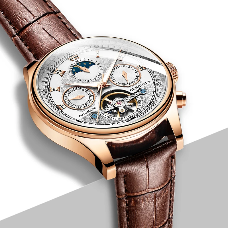 Moon Phase Top Brand Mens Mechanical Watches Automatic Tourbillon Skeleton Watch Men Calendar Relogio Masculino dropship GRMONTR Moon Phase Top Brand Mens Mechanical Watches Automatic Tourbillon Skeleton Watch Men Calendar Relogio Masculino dropship GRMONTR