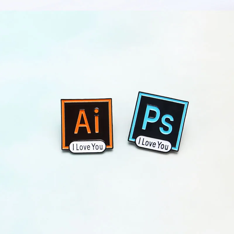 Фотошоп значки PS AI эмаль булавки Illustrator I Love You броши на заказ пастельные Броши