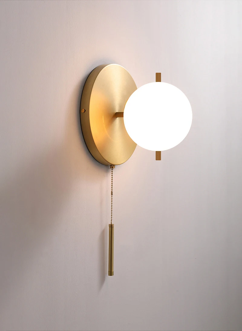 Nordic Modern Luxury LED Wall Lamp Minimalist Glass Ball Lampshade Copper Wall Sconces Lights Bedside Lamp For Bedroom Living Room Aisle (7)