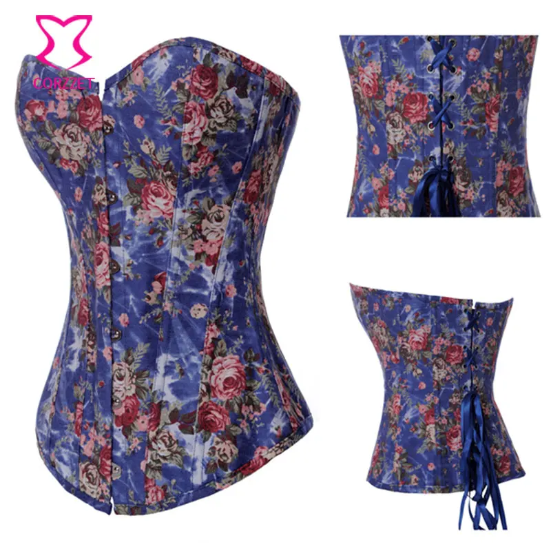 Корсет женский джинсовый с цветочным принтом без бретелек|lingerie wholesale|lingerie supportdenim