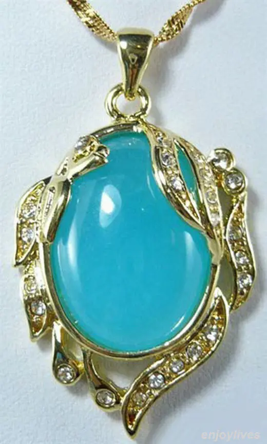 

Hot sale new Style >>>>>Sky-Blue Jade Crystal Phoenix Peacock Peafowl Golden Pendant & Necklace