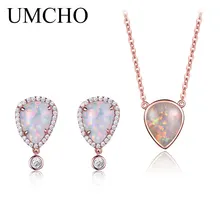 UMCHO, Настоящее серебро 925 пробы, ювелирный набор, опал, ожерелье, опал, серьги-гвоздики для женщин, вечерние ювелирные изделия, высокое качество