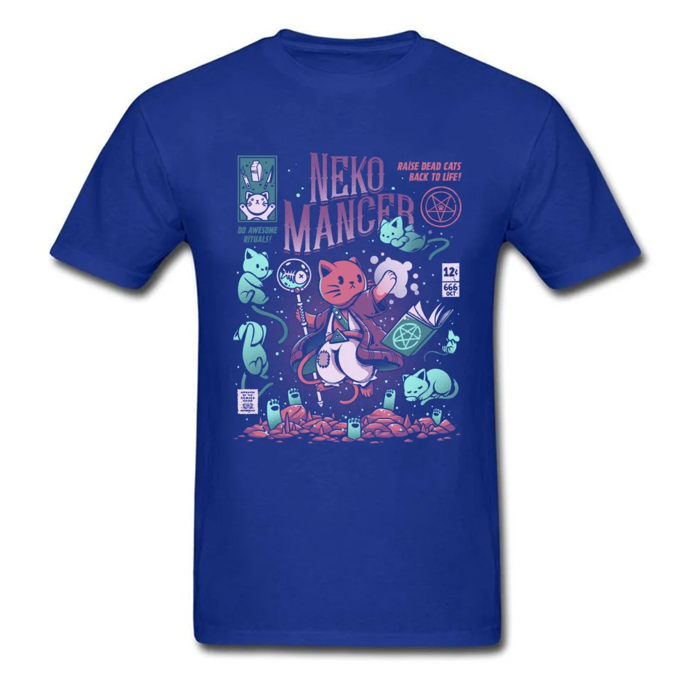 Забавная футболка Neko Mancer Cat Wizard, лучший рождественский подарок, высокое качество, хлопковая Футболка для мальчиков, аниме, комиксы, кошки, волшебники, футболки - Цвет: Синий
