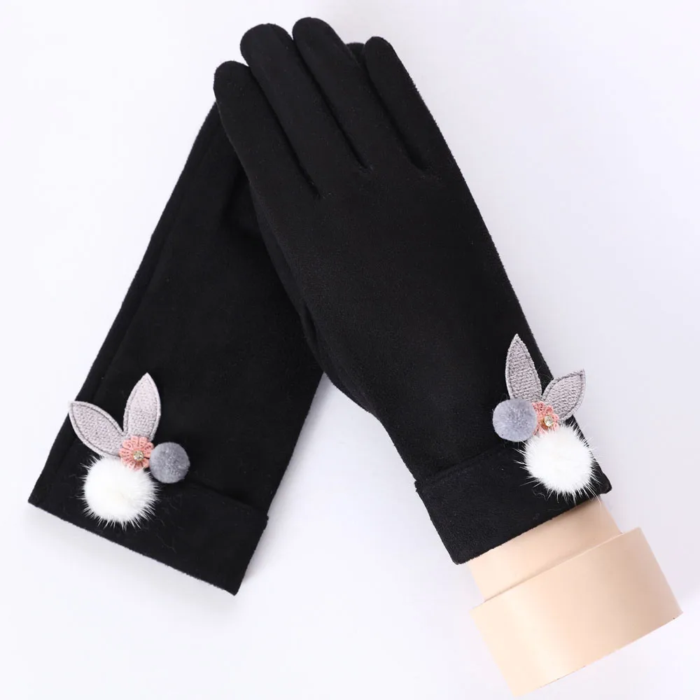Зимние теплые перчатки полный пальцев для Для женщин модные однотонные толстые открытый водительские перчатки варежки элегантные дамы