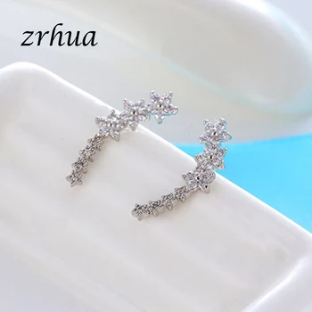 

ZRHUA 2019 New Zircon Crystal Ear Jewelry Good Quality Silver/Gold Color Stud Earrings For Women Earrings Fine Jewelry Brincos