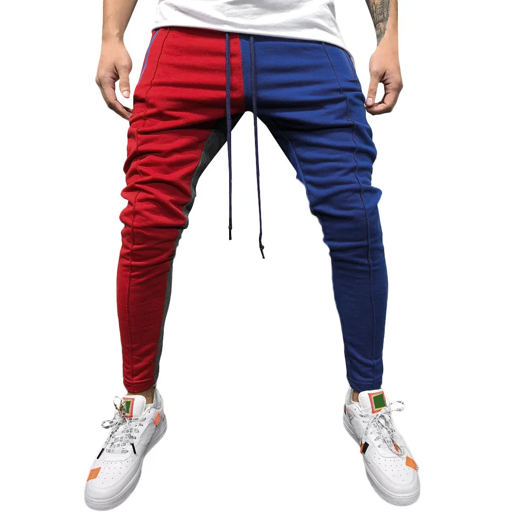 Модные мужские штаны уличная хип-хоп Повседневная однотонная Лоскутная цветная Толстовка Брюки Jogger pant clothes