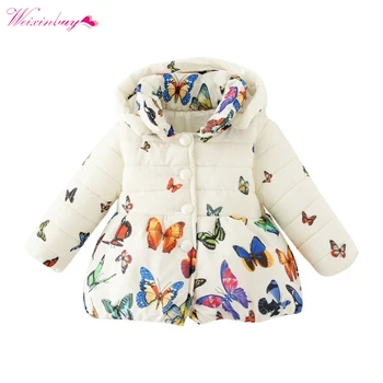 

WEIXINBUY Kids Girls Winter Floral Coat Children Long Sleeve Hooded Butterfly Print Jacket Warm Outwear