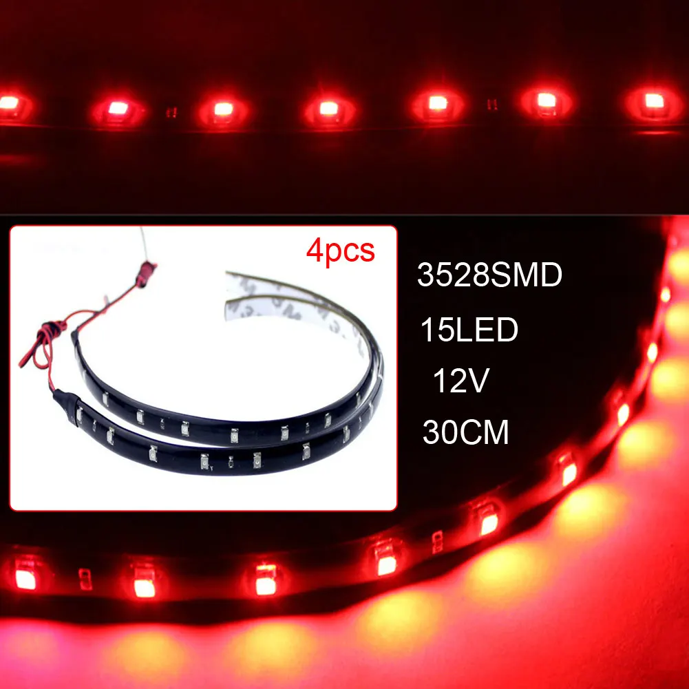 4pcs12V 30 см 15 светодиодный 3528 SMD водонепроницаемый автомобильный светодиодный фонарь с гибкой полосой для автомобиля, мотоцикла, грузовика, декоративное освещение