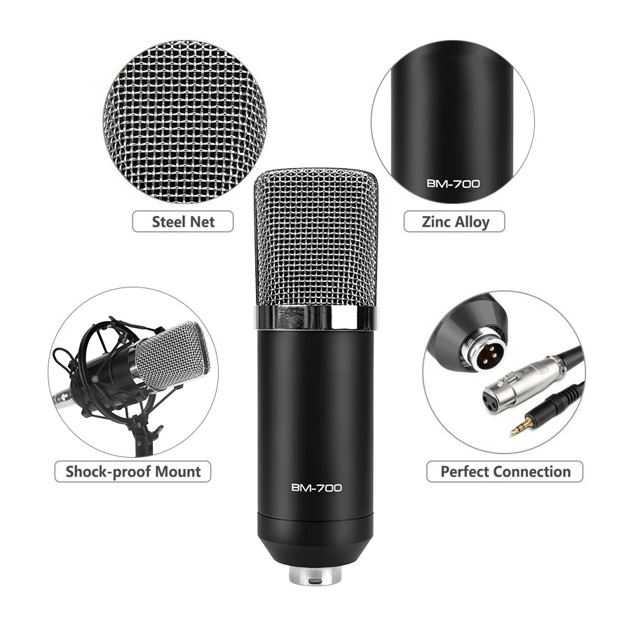 Ituf BM 700 Professional Condenser Microphone High Quality 3.5mm Wired Sound Recording microphone for computer Phantom power-2
