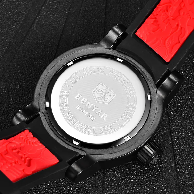 Топ люксовый бренд BENYAR Reloj Hombre кварцевый резиновый спортивные наручные часы деловые военные водонепроницаемые мужские часы relogio masculino