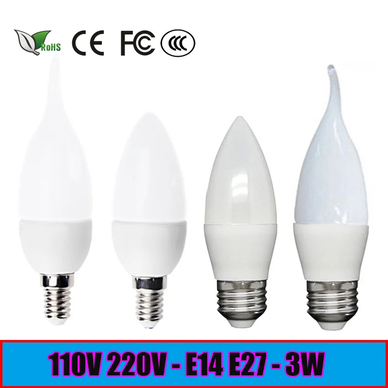 Z25 светодиодные свечи 2835SMD лампы высокой яркости 3 Вт E27 E14 AC220V 110 в холодный