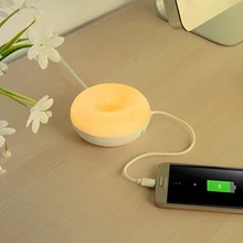 Led Sensor Sweet Donuts Style Smart Cell Phone charging Warm White Night Light 2 USB Port Desktop Table Lamp