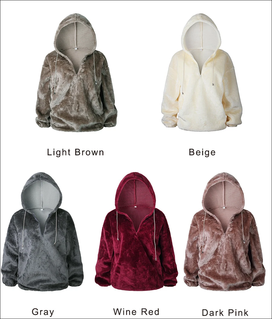 Gladiolus 2018 Autumn Winter Faux Fur Coat Women Long Sleeve Zipper Furry Loose Warm Hooded Jacket Women Coat Fashion Overcoat (40)