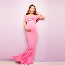Женская одежда наряд для фотосессии розовое платье с открытыми плечами, плотное кружевное длинное платье для беременных съемки фото летние беременных платье# g4
