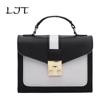 

LJT PU Leather Handbags Women Lock Shoulder Bag Female 2019 New Candy Colors Patchwork Small Crossbody Bag Lady Cute Party Bag