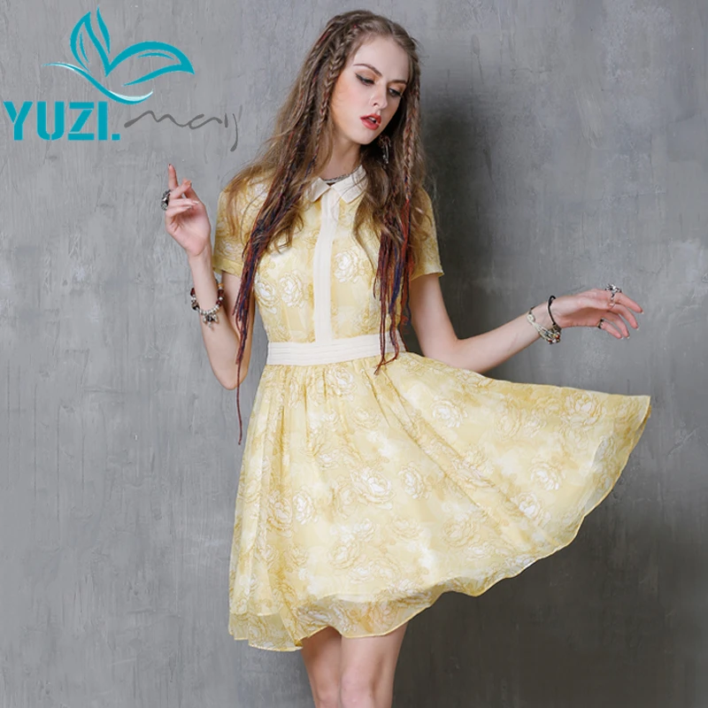 Летнее женское платье 2017 Yuzi.may Бохо новые шифоновые платья с коротким рукавом