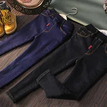 Зимние джинсы из плотного флиса для мальчиков и девочек теплые джинсовые штаны