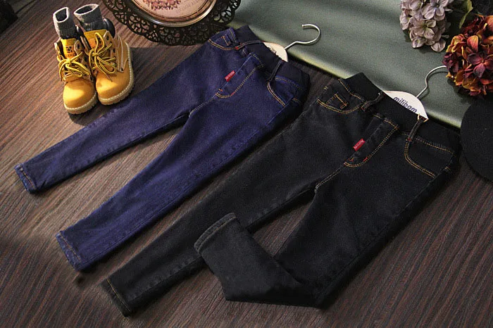 

2017 girl and boy winter thick fleece jeans pant warm denim trousers