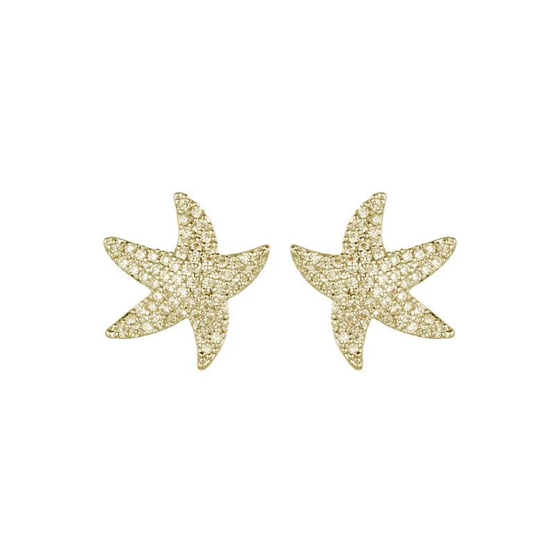 Золотые серебряные серьги в виде морской звезды с прозрачными фианитами, серьги в виде звезды для женщин, модные ювелирные изделия, Прямая поставка - Окраска металла: gold color