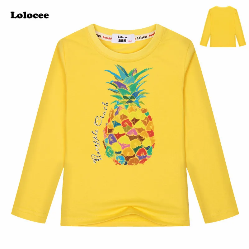 Новые модные детские футболки с принтом ананаса для маленьких девочек хлопковые топы, весенние повседневные футболки с длинными рукавами Топы, От 3 до 13 лет - Цвет: Цвет: желтый