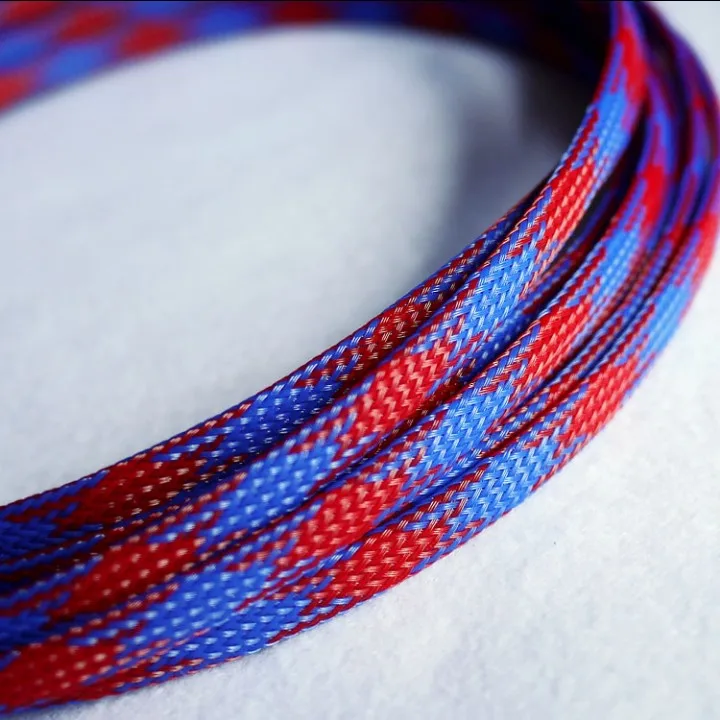 blue w red 10 м/1 лот, 3 мм, 4 мм, 6 мм, 8 мм, 10 мм, 12 мм, 16 мм, плоская оплетка для домашних животных, расширяемый плетеный кабель, змеиная оплетка, черный, красный, синий, зеленый - Цвет: blue w red