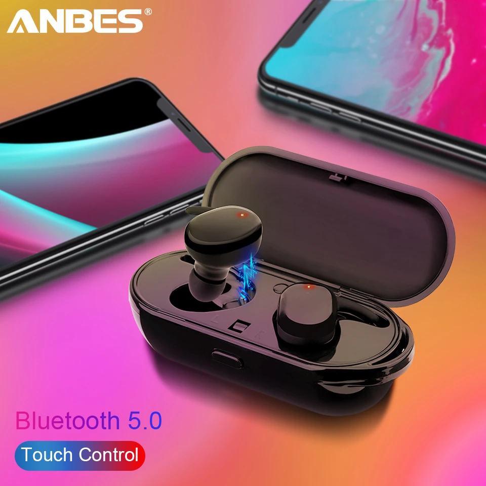 

ANBES Bluetooth Earphone Bluetooth 5.0 TWS Wireless Headset Touch Control Sport Ear Stereo Cordless Earbuds with Charging box