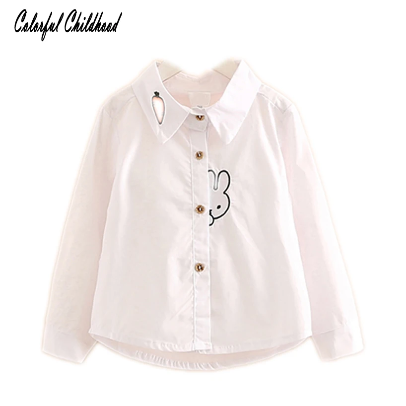 2 10Yrs White school girls blouse cotton long sleeve kids shirt for girls casual tops children