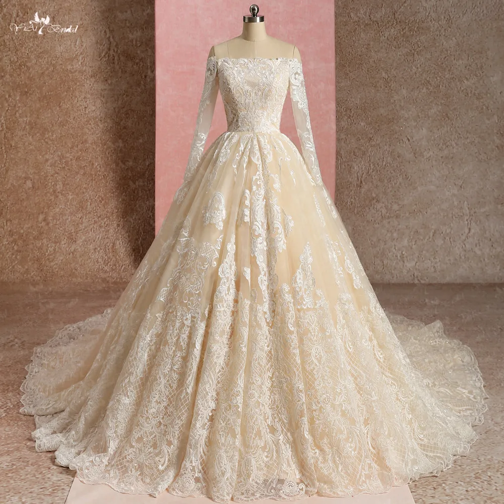 LZ270 золотой цвет кружево свадебное платье Vestido De Noiva с открытыми плечами Свадебные платья 2019 Robe De mariée