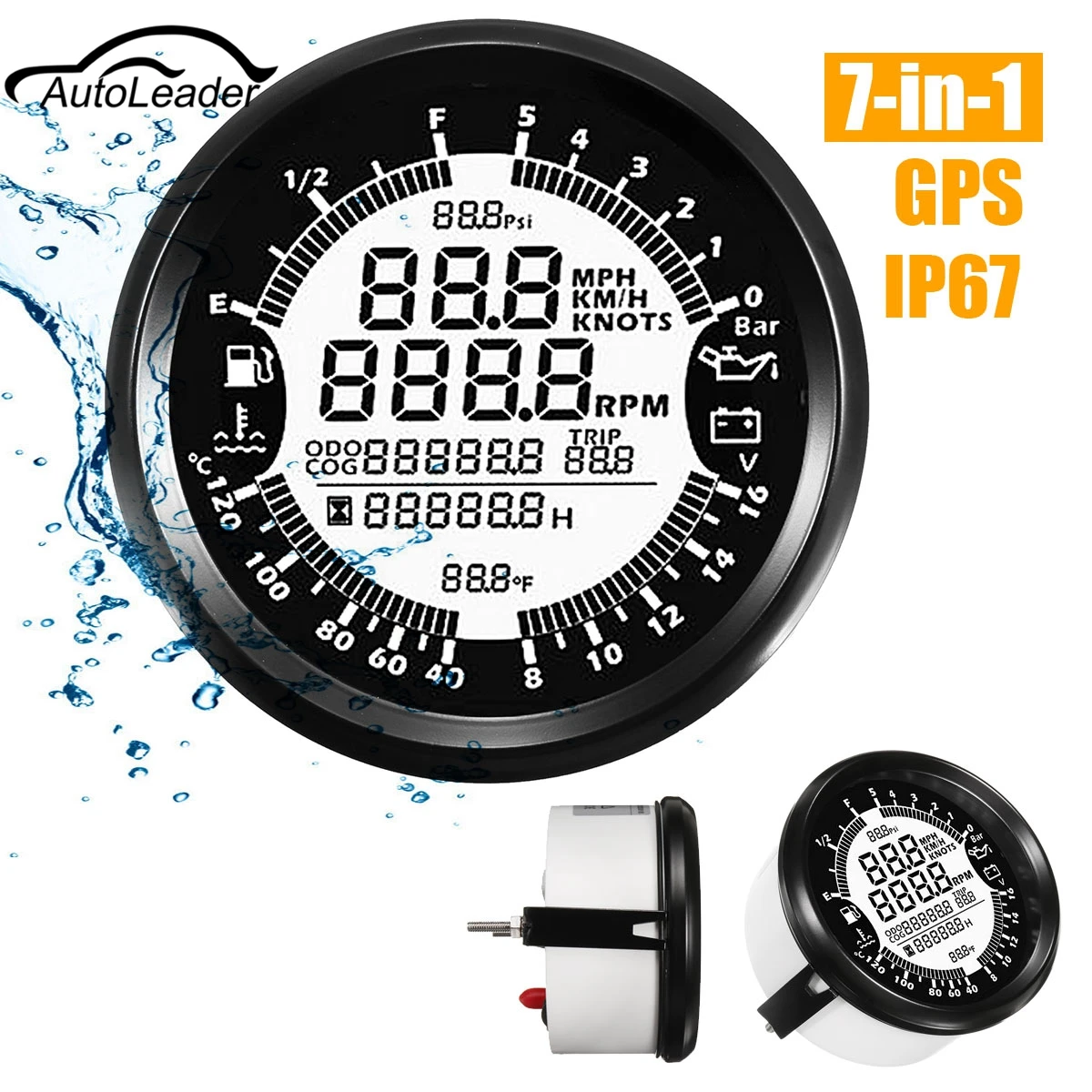 

Autoleader 7-in-1 Waterproof GPS Speedometer Oil Pressure Gauge Fuel Gauge Tachometer 85mm