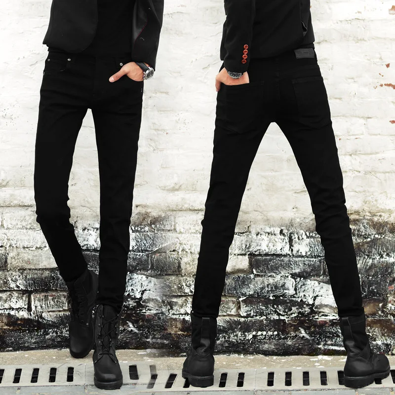 

2019 Men's Cotton Skinny Pants Teen Slim Fit Casual Trousers Pencil Pants Tide Male Popular Solid Black Stretch Tight Pants