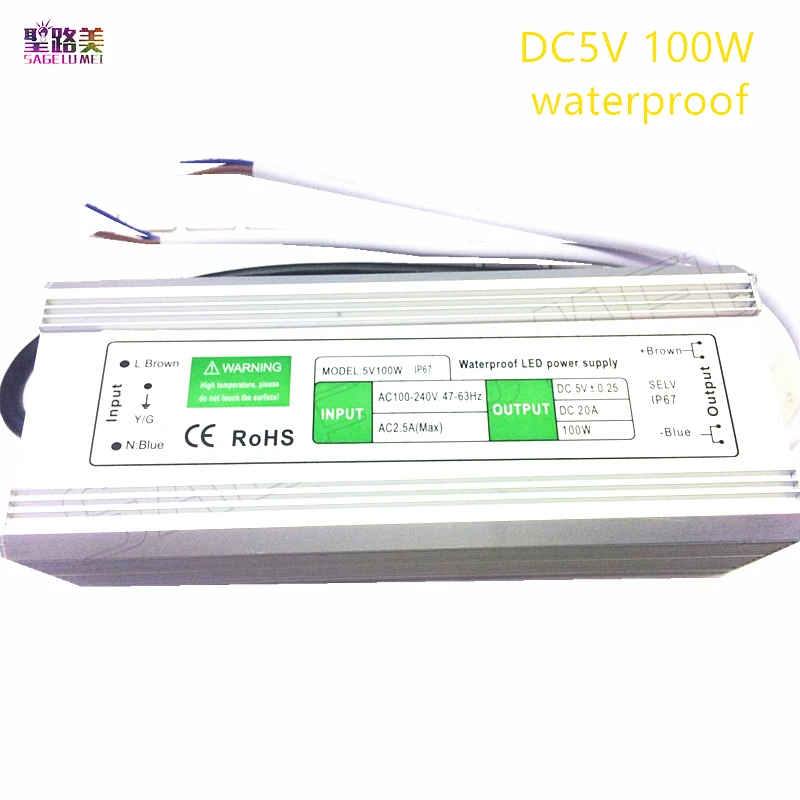 

5V 20A waterproof IP67 Switching power supply 100W Driver Adapter Transformer 100-240V AC Power for Led Strip Display lamp