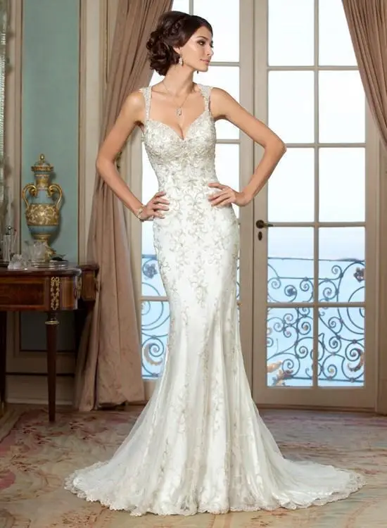 2016 Elegant Mermaid Wedding Dresses Beaded Sequins Sweetheart Criss 2016 Elegant Mermaid Wedding Dresses Beaded Sequins Sweetheart Criss Cross Straps Back Hollow Bridal Dress Gl In From Weddings Events On