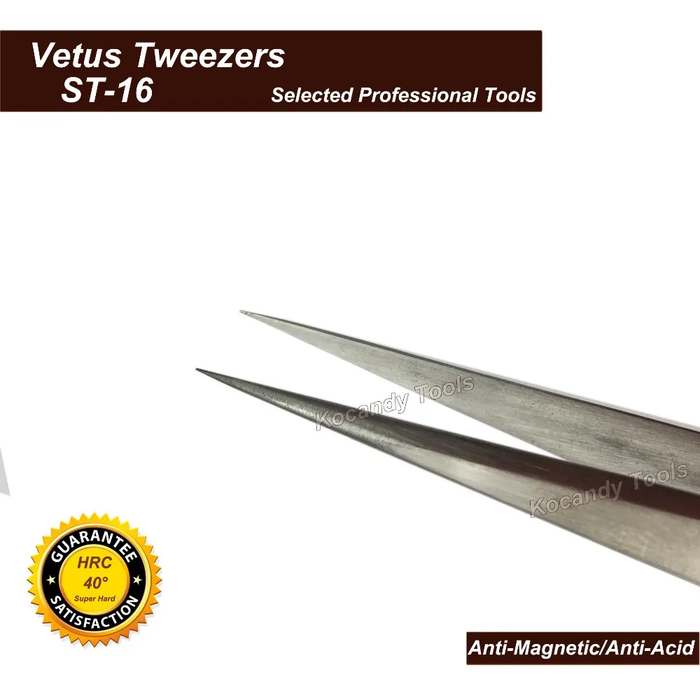 Пинцет «VETUS» ST-16, супер тонкий наконечник, высокое качество, нержавеющая сталь, Супер жесткий антимагнитный и антикислотный прецизионный пинцет