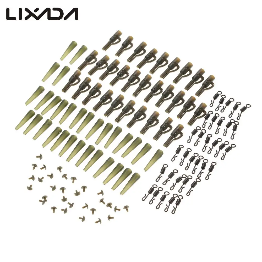 

120pcs/30Set Fishing Set Safety Lead Clips Tail Rubber Tubes with Pins Quick Change Swivels Carp Fishing Terminal Tackle Tool