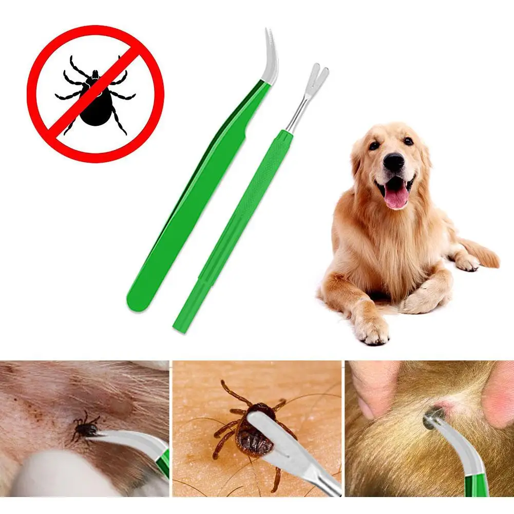 

2PCS Tick Removal Tool Stainless Steel Professional Tick Flea Tweezers Cleaning Tool Quickly Safely Remove Mites Ticks