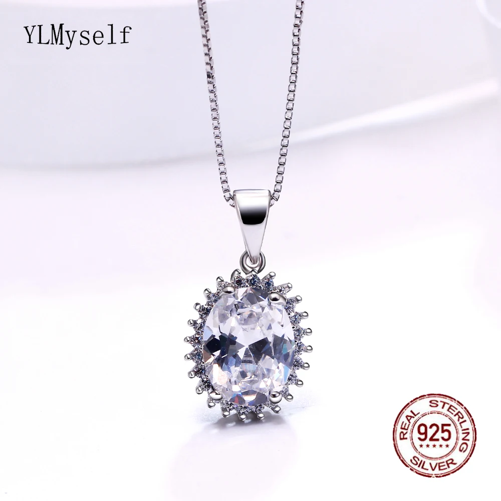 

Statement 925 Sterling Silver Pendant Necklace Top Quality Oval Cut Zircon Silver Chain Suspension Jewellery Jewelry for women