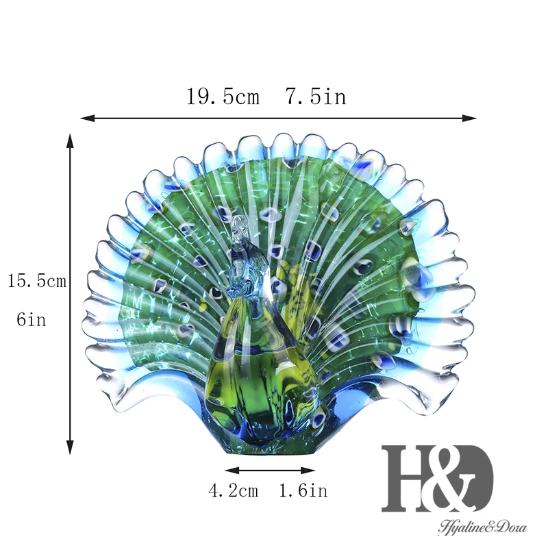 H& D ручная выдувная стеклянная Статуэтка Павлин коллекция вырезанная стеклянная декоративная статуя коллекция животных для домашнего декора(зеленый