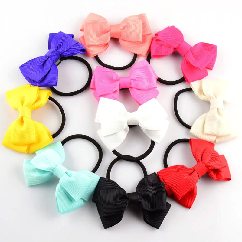 

20Pcs High quality Lovely Girls Bow Tie Hair rope Solid Grosgrain Ribbon Bow-knot Elasticity HairBand Hair Accessories 552