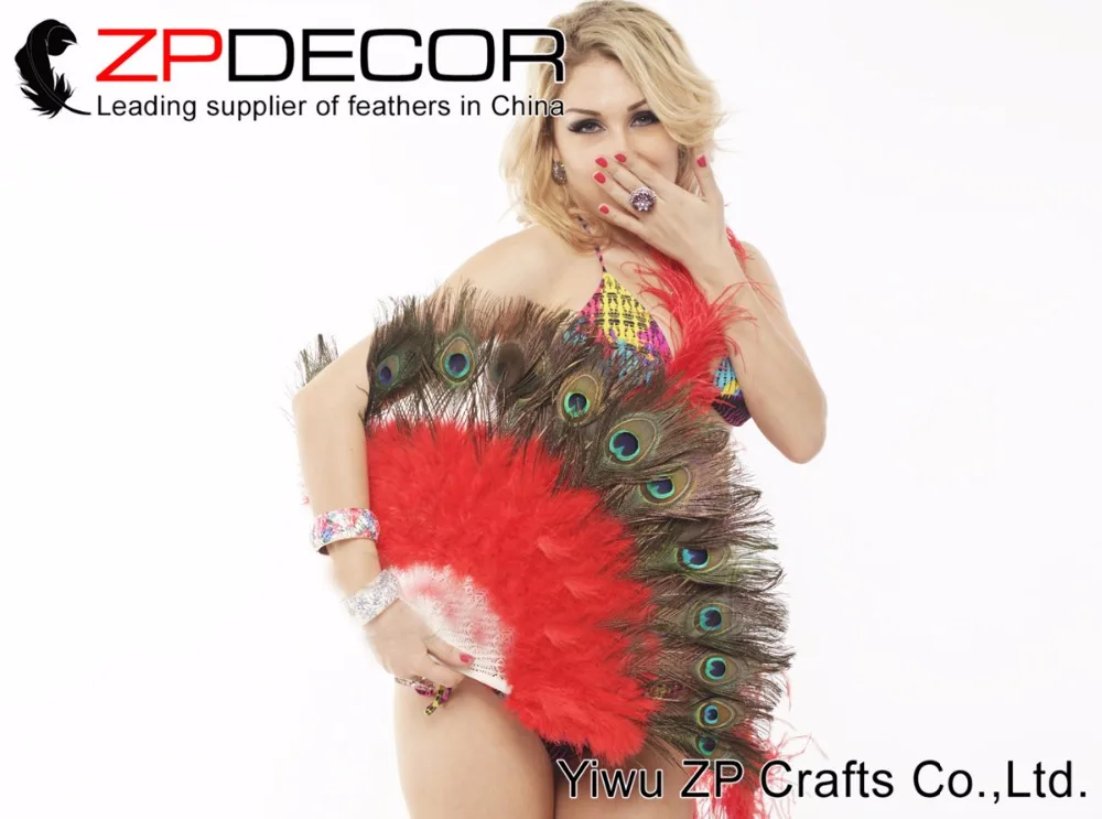 Red peacock eye marabou feather fan Burlesque Dance2