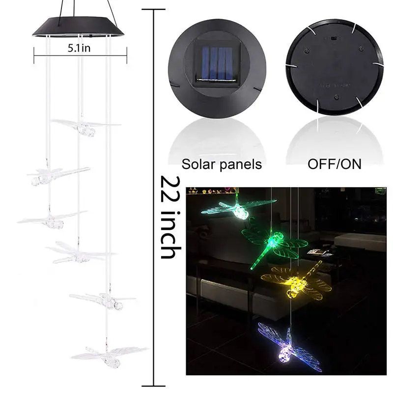 Color Changing Dragonfly Solar Wind Chime Light 2