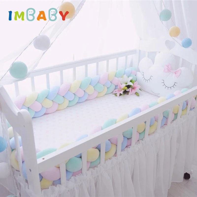 

IMBABY 4 Braids 2.2M Knot Soft Baby Bed Bumper in the Crib Side Braid Newborn Crib Pad Protection Cot Bumper Baby Room Decor