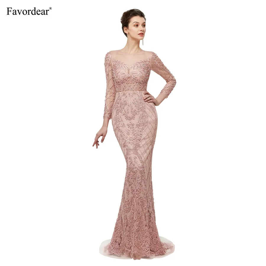 picture blush Favordear Новое поступление Русалка Румяна вечернее платье наивысшего качества сексуальные Огромные бисерные кристаллы сзади Иллюзия вечернее платье для мусульманских женщин - Цвет: picture blush
