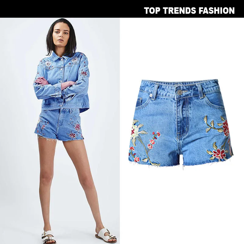 

hot style fashion embroidery denim shorts for ladies