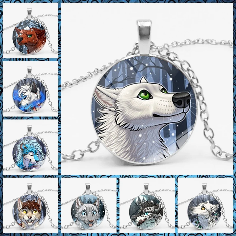 

2019 New Cartoon Anime Animal Head Portrait Pendant Necklace Glass Cabochon 3 Color Necklace Children's Gift