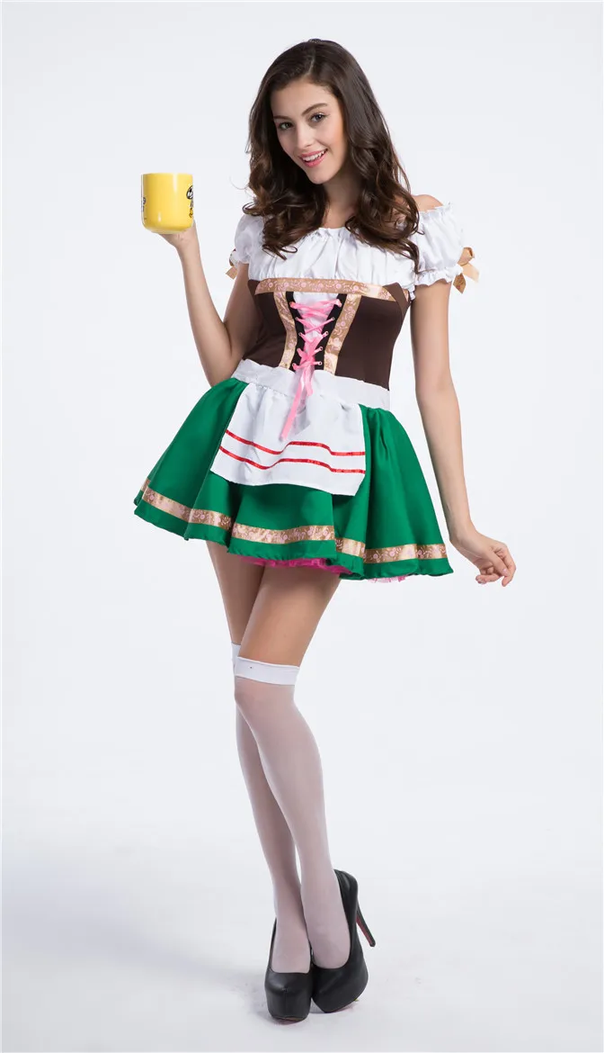 Halloween font b cosplay b font German Beer Festival Gary green midi Skirt Female Maid Beer